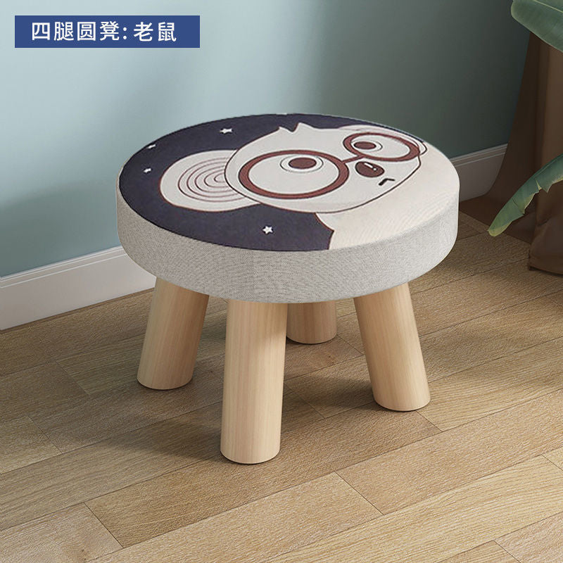Baby chair cartoon creative eating small stool small stool for home solid wood round low stool cute kids sofa stool