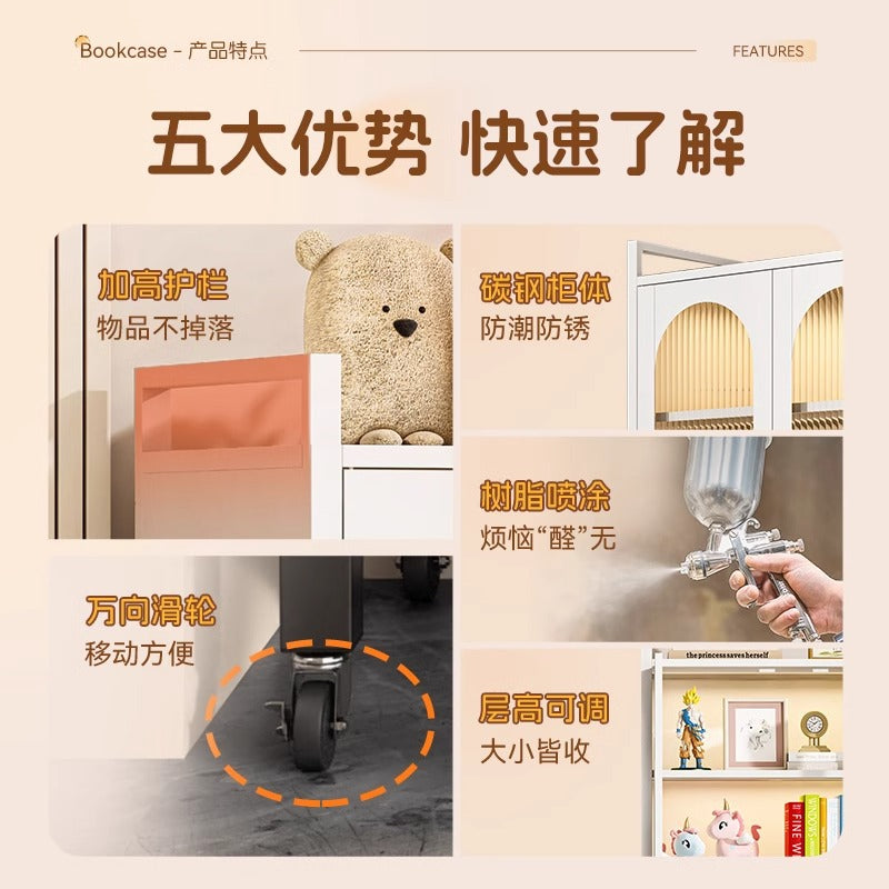 Household kitchen storage cabinet floor-standing multi-layer double door cabinet microwave dish storage cabinet movable storage rack