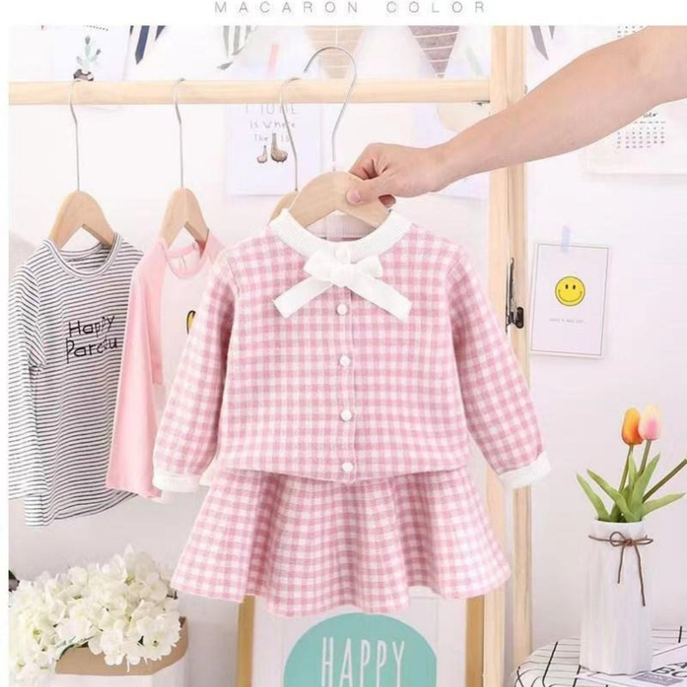 spring/autumn girls' knitted sweater set - fashionable sweater dress with bow detail, two-piece outfit - direct from the manufacturer