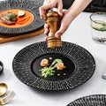 European-style black striped dinner plate ceramic tableware, hotel restaurant steak plate, creative large soup plate pasta plate