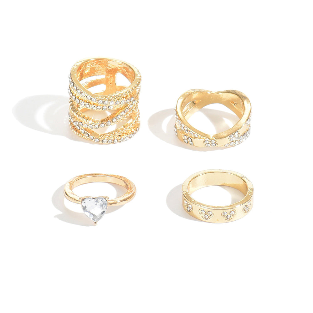 European and american cross-border minimalist chic heart-shaped diamond ring for women, unique design, interlocking stackable alloy ring set