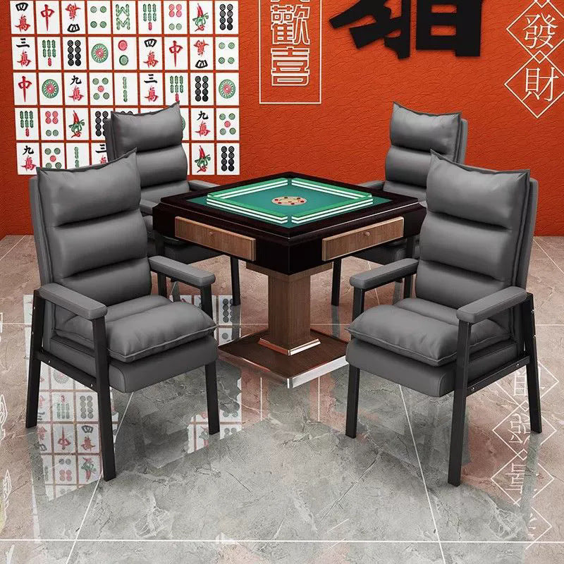Mahjong chair for playing mahjong, backrest for chess and card room, plaid, long-sitting conference stool, mahjong parlor, for home office chair