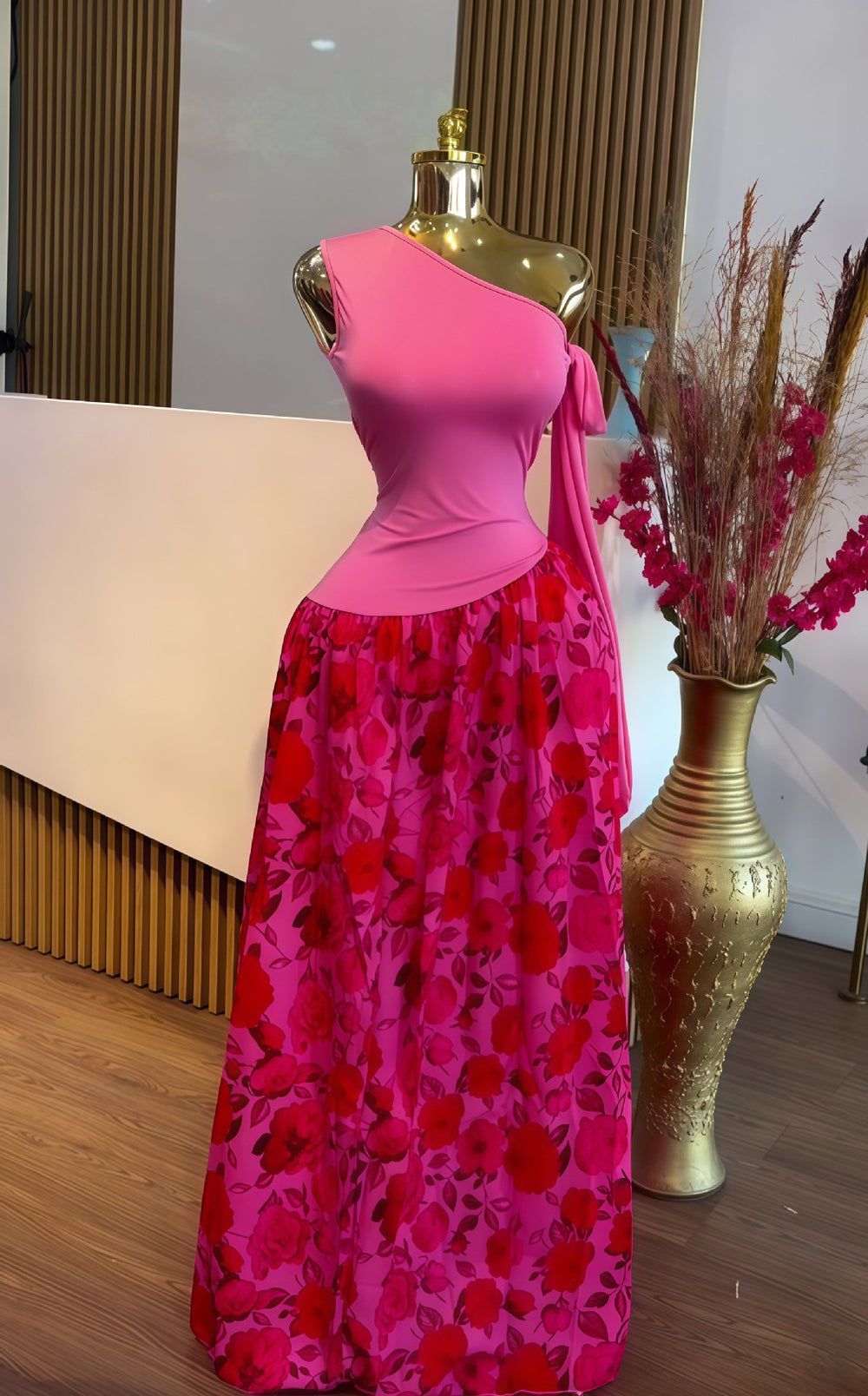 European and american cross-border women's fashion:  autumn new sleeveless asymmetrical neck slim-fit printed pleated elegant long dress