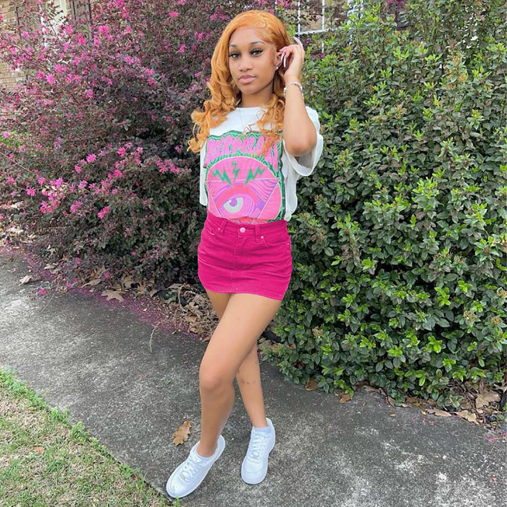Hot-selling in-stock: european and american cross-border women's fashion -  street style casual high-waisted patchwork midi a-line denim skirt