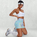 Spring new dopamine print high-waisted yoga shorts - women's tummy control, butt-lifting workout shorts for running