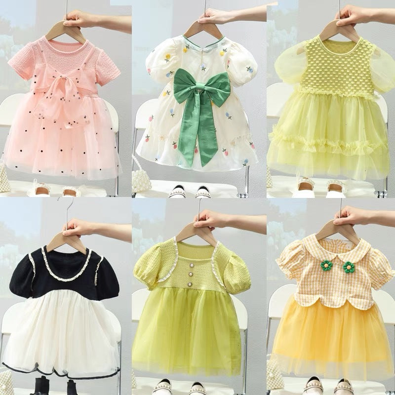 Girls' summer dresses  new style: chic little girl short-sleeve bowknot princess tutu dress