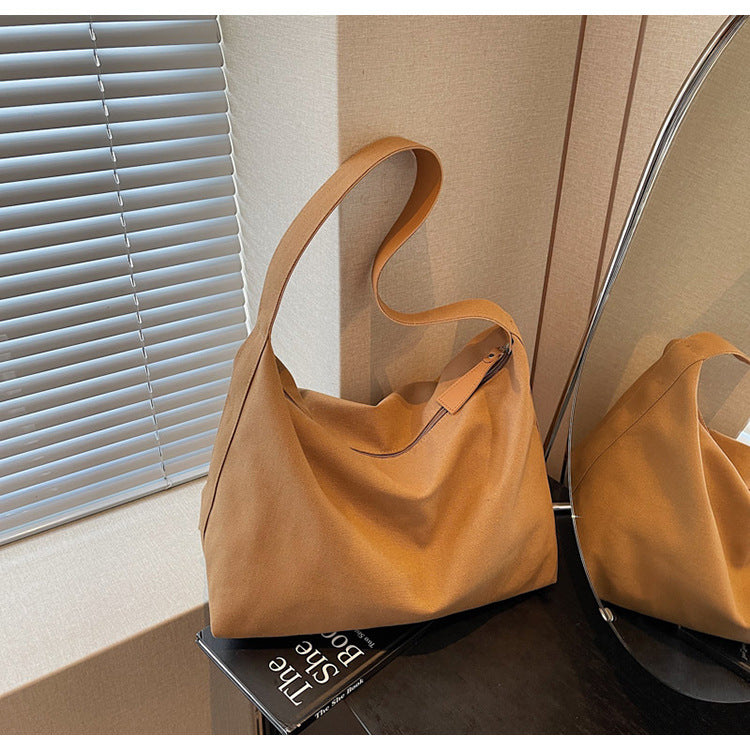 Cross-border canvas bag women's large-capacity 2025 new summer versatile simple shoulder bag casual college student tote bag