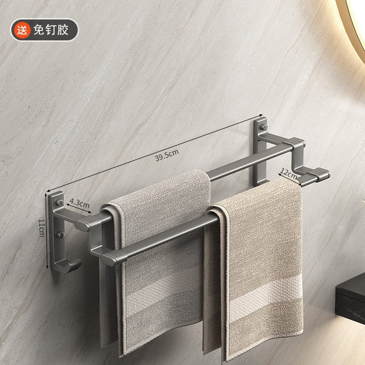 Gun gray space aluminum towel rack towel bar double pole single pole bathroom bath towel storage rack bathroom hook storage