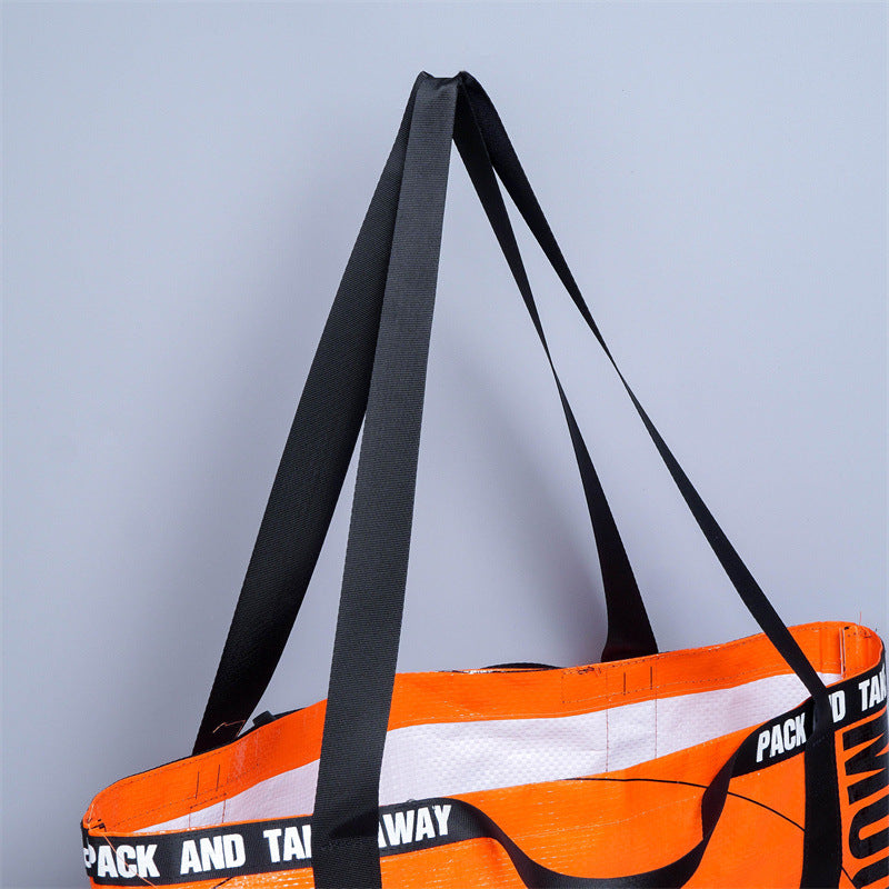 Woven shopping bag, creative ins style literary storage bag, large capacity portable going out fashionable folding handbag