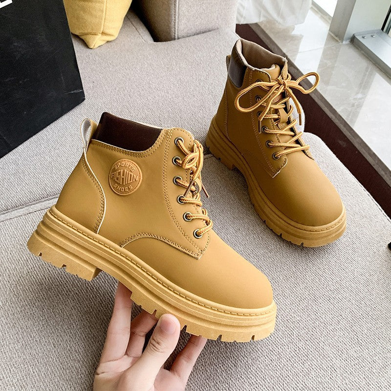 Martin boots women's summer 2023 new autumn new short boots high-top platform locomotive boots retro British style big yellow boots