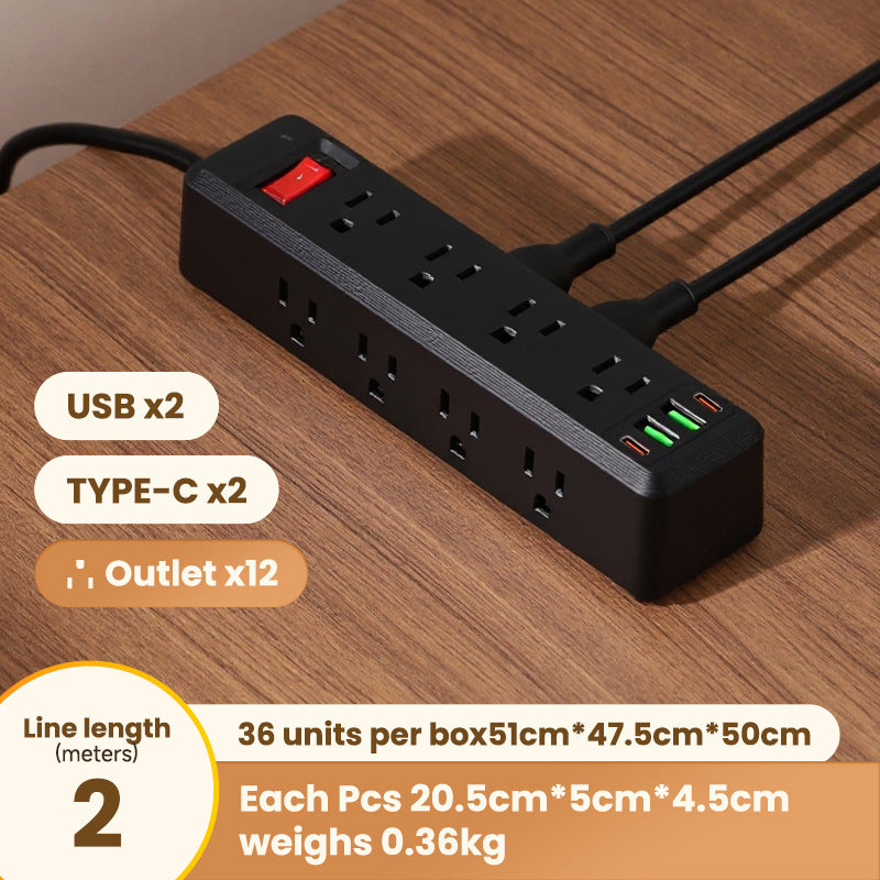 Us standard 110v power strip with overload protection, pd charging port, for us and canadian outlets