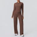 New arrival: solid color brushed fleece breathable zip-up jacket & wide-leg yoga pants set - perfect for running, fitness, and activewear