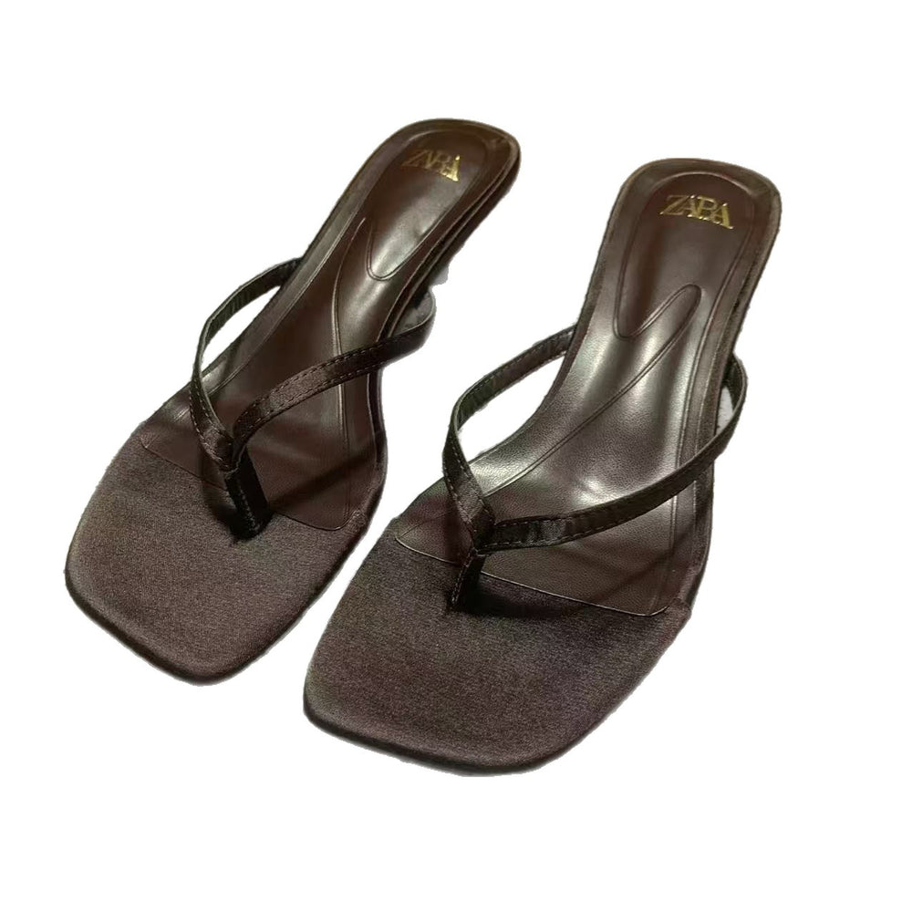 Za new 2025 summer french square toe high heel thong sandals - open toe, open back, fashion sandals for women