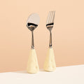 Carefully selected, instagram-worthy, high-end cheese stainless steel fork and spoon set. features a heat-resistant ceramic handle. perfect as children's cutlery