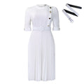 D433 independent station export women's clothing  autumn and winter new arrival african elegantpure color pleated button exportdress