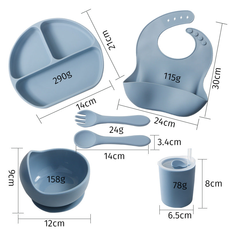 hot-selling baby dinner plate set, baby food supplement silicone dinner plate and bowl, food-grade children's feeding tableware wholesale