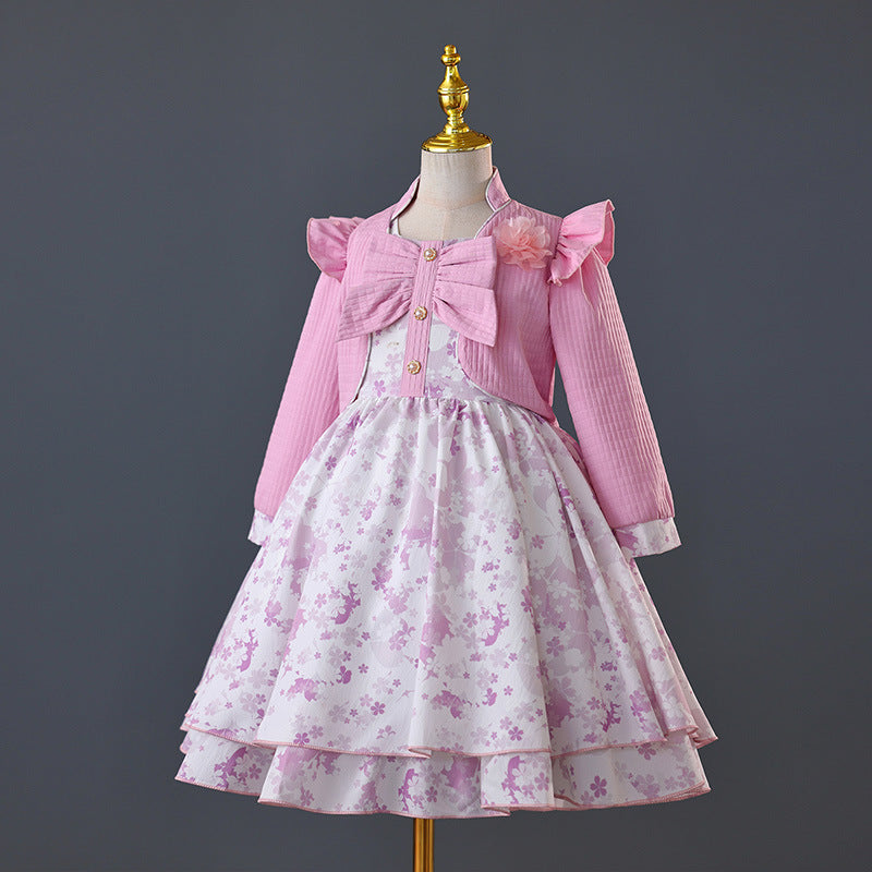 hot seller: girls' printed two-piece set - jacket & a-line skirt - new autumn/winter collection - girls' princess dress -
