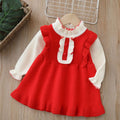 Girls' knit dress - new autumn/winter  collection - flutter sleeve faux two-piece knitted dress for baby girls