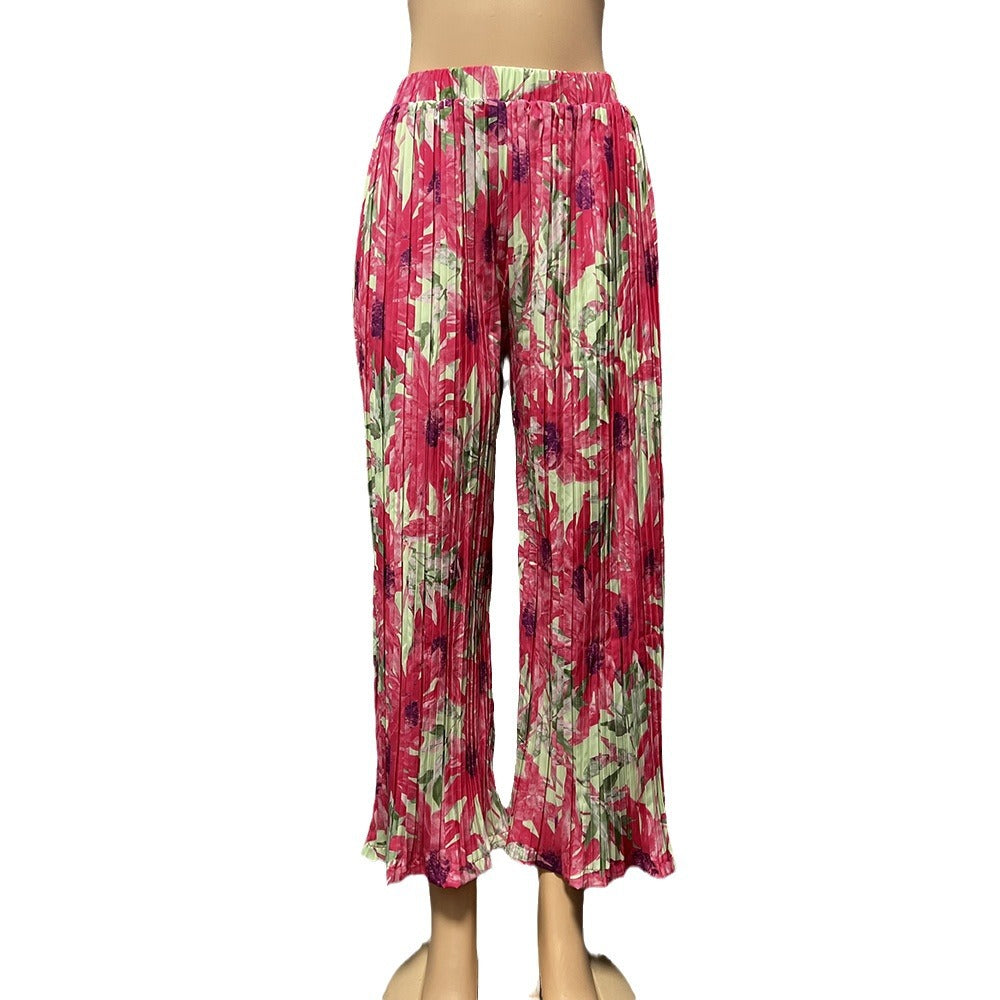 Special offer: digital print, comfortable & breathable crew neck, lantern sleeve, mid-sleeve, african fashion women's pleated pants
