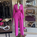 European and american cross-border women's fashion:  spring new collection - solid color tie-waist long sleeve blazer and high-waisted pants set
