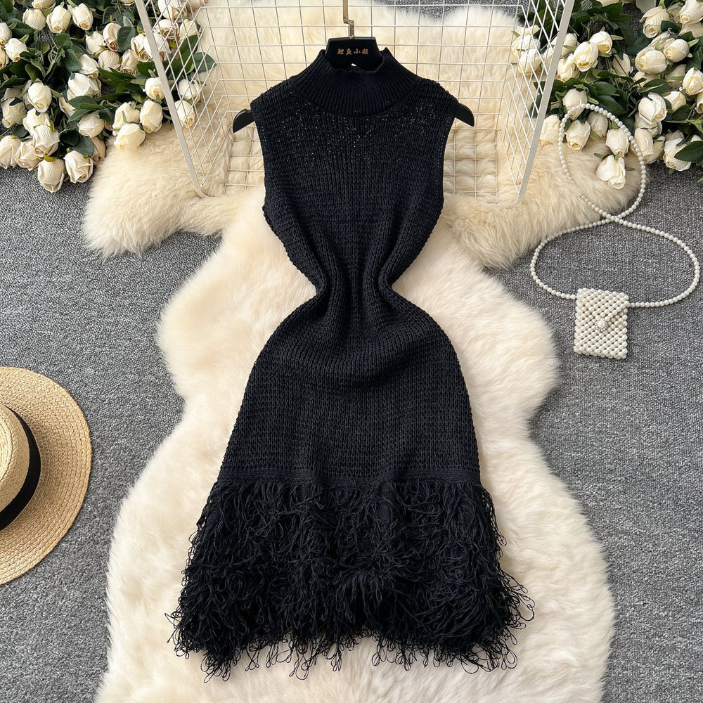 European and american style minimalist sleeveless knit dress - women's summer raw hem slim fit bodycon mini dress - sexy & chic