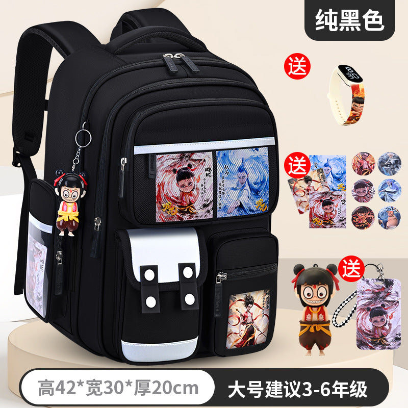 New nezha backpack for elementary school students, grades 1-6, lightweight, spine-protecting, load-reducing, large capacity for boys and girls