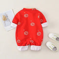 Newborn and infant baby girl clothes - spring/autumn chinese style full month celebration outfit - side-opening embroidered peach blossom double-layer romper