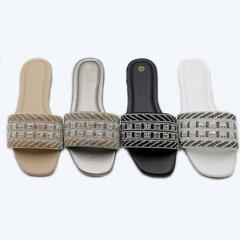 Factory Women Shoes New Design Rhinestone Cool Slippers Women's Flat Bottom One-Flip Beach Slippers