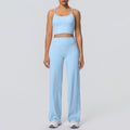 Sexy strappy back sports bra set with high-waisted wide-leg straight-leg yoga pants - perfect for outdoor leisure, running, and fitness