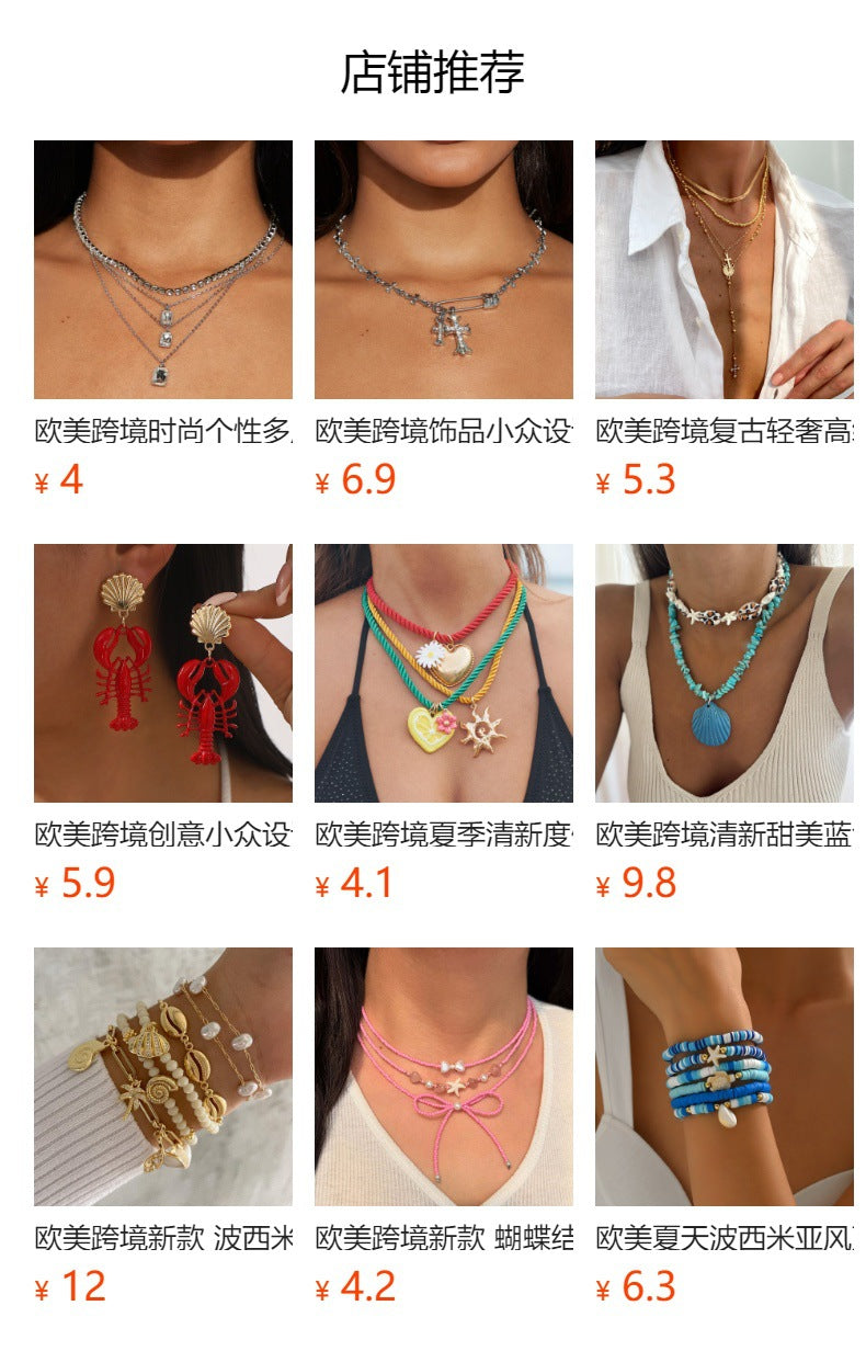 Multi-layer necklace wholesale fashion cross-border e-commerce jewelry women's alloy star diamond pendant rhinestone claw chain clavicle chain