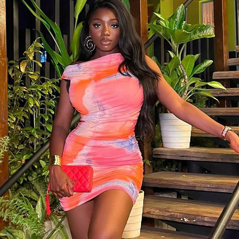 Cross-border European and American tight sexy dress mesh pullover sleeveless short skirt pleated hip skirt women's  wholesale