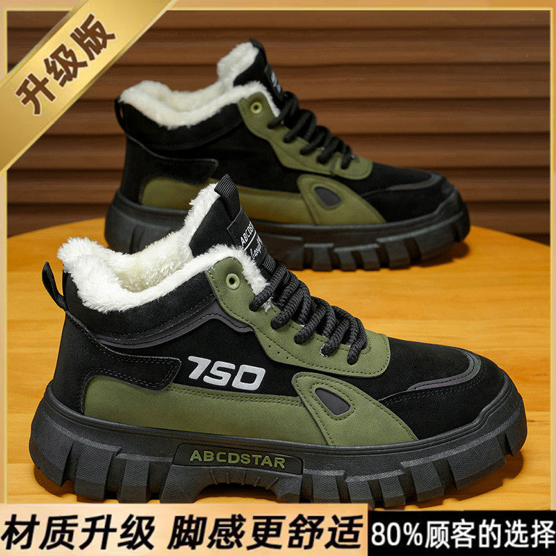 Men's cotton-padded boots 2025 new winter fleece-lined warm outdoor hiking waterproof non-slip high-top work martin snow boots