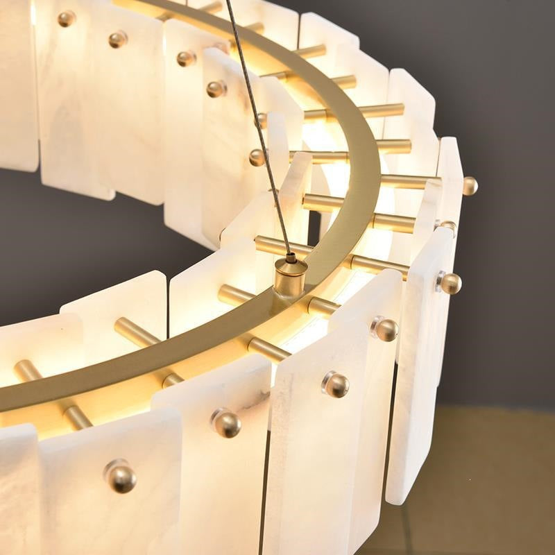 Zhongshan factory direct: modern minimalist light luxury living room marble & solid brass chandelier - designer creative large pendant light