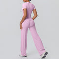 Cloud-feel outdoor casual sports short-sleeve yoga set - high-waisted, butt-lifting, straight-leg, wide-leg, quick-dry running & fitness outfit
