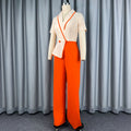 Autumnew arrivalfashion lapel jumpsuit lotus leaf hem patchworkcontrast colorslimming look jumpsuit jumpsuits