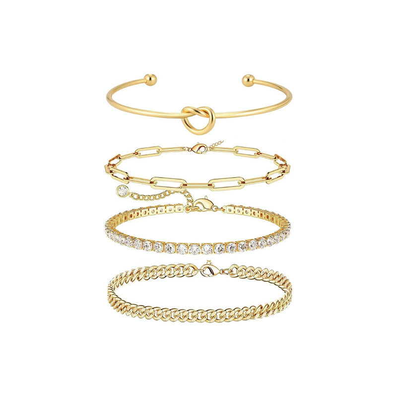 European and american cross-border fashion minimalist stainless steel heart knot bangle geometric claw chain tennis chain women's bracelet