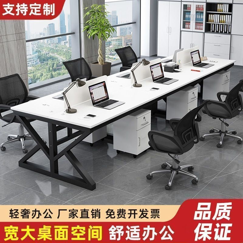 Modern and simple office desk and chair set, complete computer desk for training, minimalist workstation for 2/4/6 people, executive desk