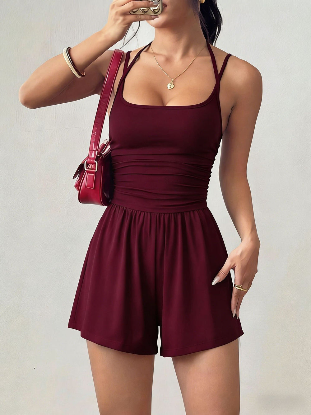Amazon fashion cross-border  summer new style suspender women's casual chest wrap jumpsuit shorts wide leg loose