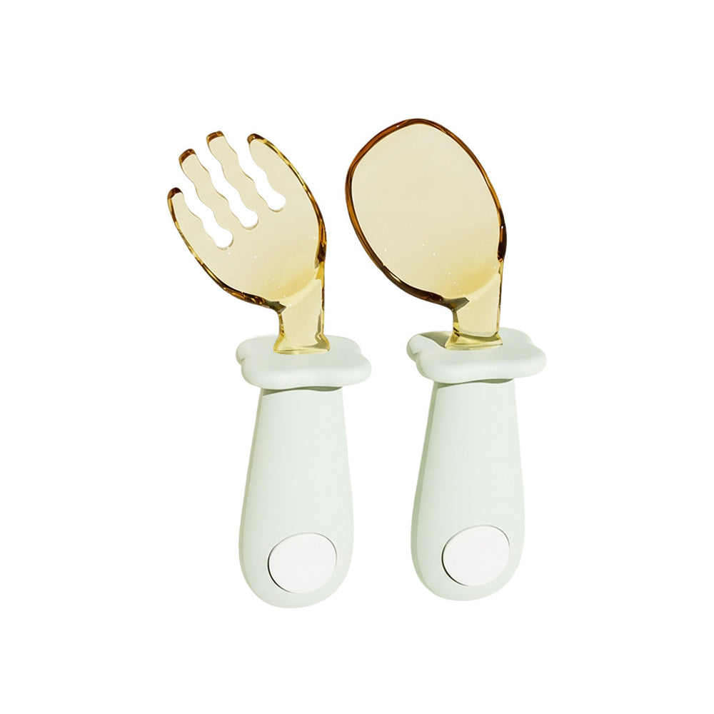 Factory direct sales baby ppsu training fork and spoon, baby learning to eat spoon, supports personalized silicone short handle fork and spoon