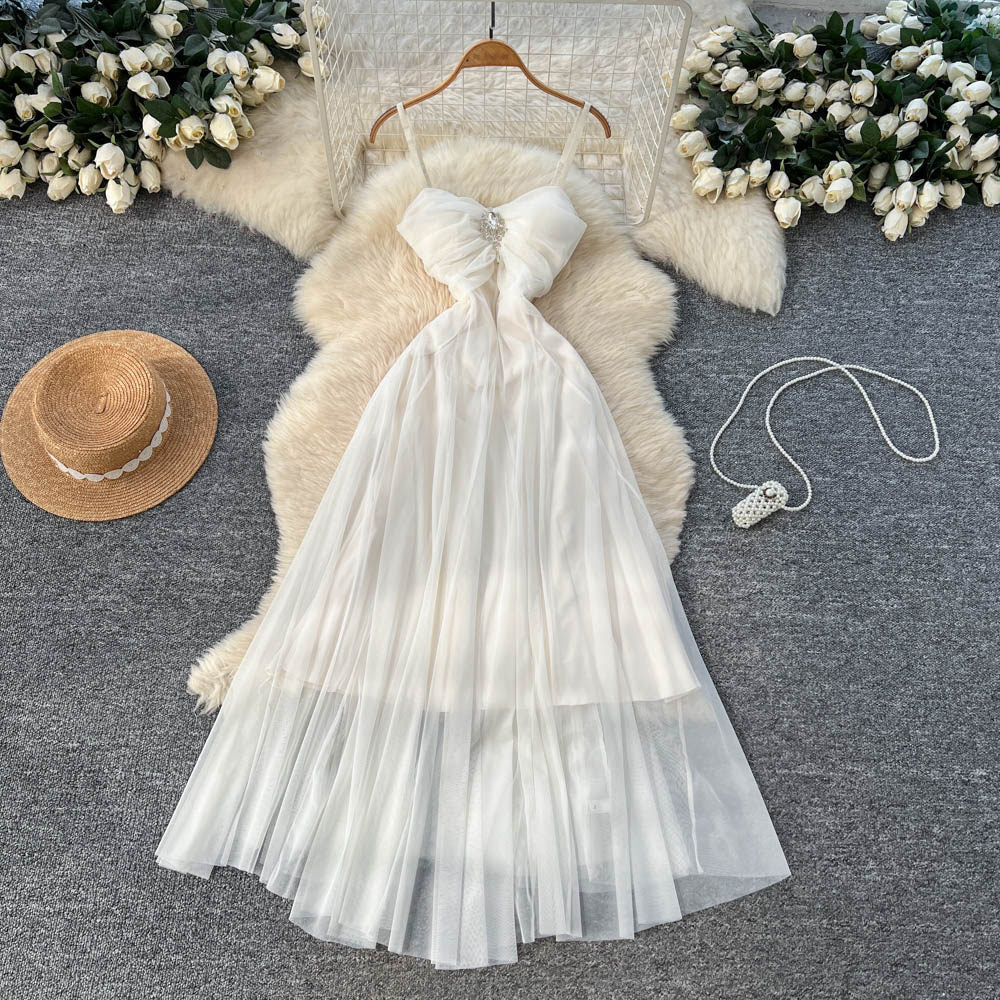 French chic, ethereal mesh slip dress - women's 2026 spring/summer collection - high-end, figure-flattering, elegant evening gown