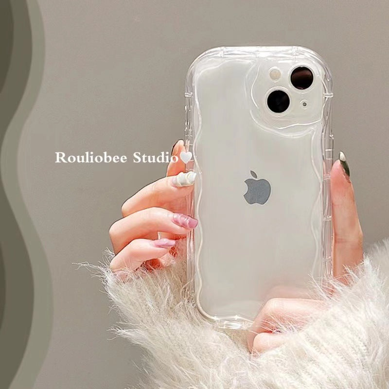 Three-dimensional wavy edge suitable for apple 16pro all-inclusive anti-fall protective case iphonexr pure color simple mobile phone case