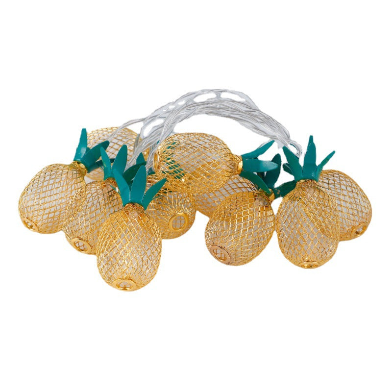 Cross-border new led lights ins wind battery box wrought iron pineapple light string Christmas fruit decoration string light