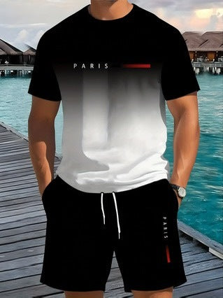 Summer new 3d print fashion trend mesh trendy cool short sleeve shorts t-shirt set - direct from european and american factories