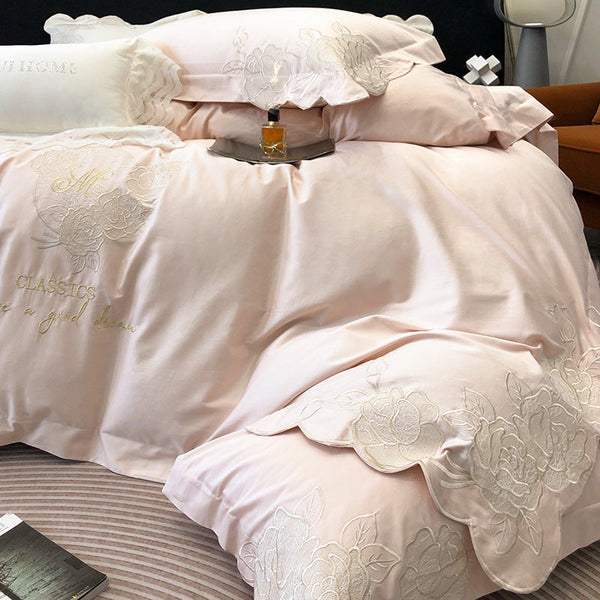 Premium European 100 long-staple cotton four-piece cotton quilt cover bed sheet pure cotton light luxury embroidery bedding 4