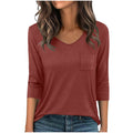 european and american cross-border new arrival: slim-fit, versatile solid color v-neck pocket pullover three-quarter sleeve t-shirt - women's casual top