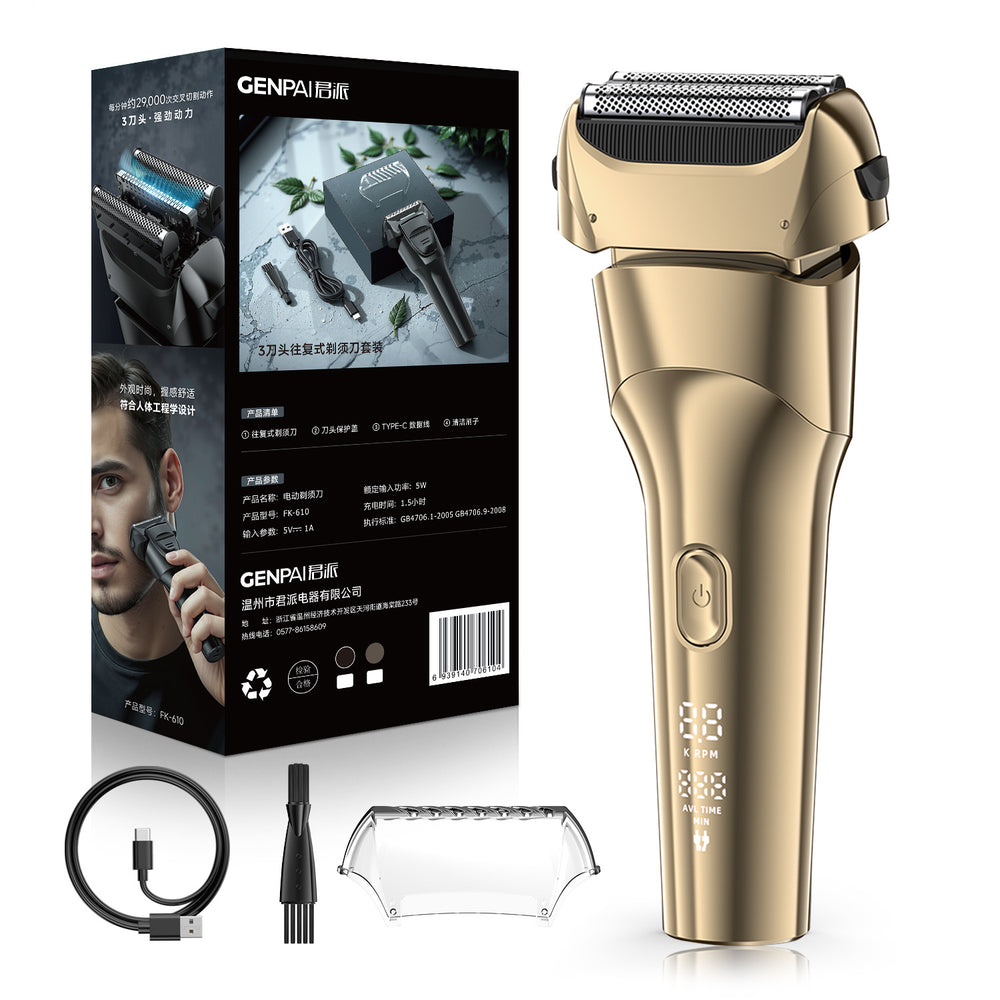 Reciprocating floating head electric shaver - usb quick charge, digital display, full body washable, men's razor - cross-border e-commerce