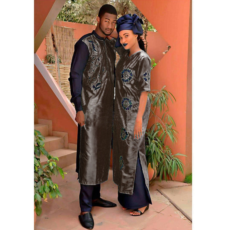 Wholesale   two-piece set short sleeve matte fabric dress with headscarf maxi dress plus size women's