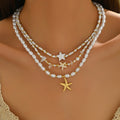 Wholesale resort-style necklaces, european and american cross-border niche luxury accessories, bohemian-style pearl and starfish sweater chains