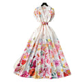 2025 spring new arrival: royal court style retro stand collar dress - european & american socialite design, cinched waist, single-breasted button, printed maxi dress