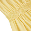 new european and american style cream yellow square neck sleeveless dress with pearl button detail, cinched waist, and pleated midi skirt